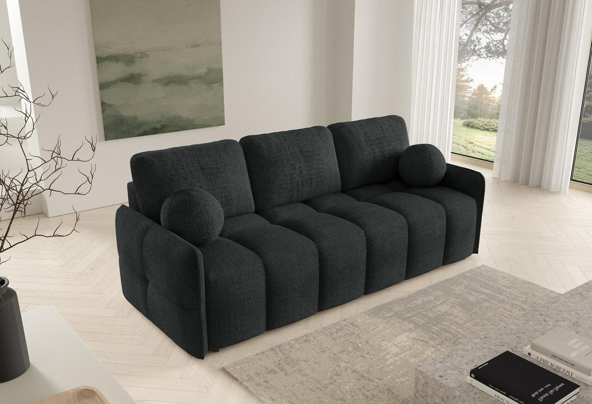 SCHLAFSOFA EMILI, Sofa mit Schlaffunktion und Bettkasten, Farbe: Dunkelgrau, Bouclé-Stoff - Dunkelgrau, Textil (212/95/90cm) - Sepro Meble
