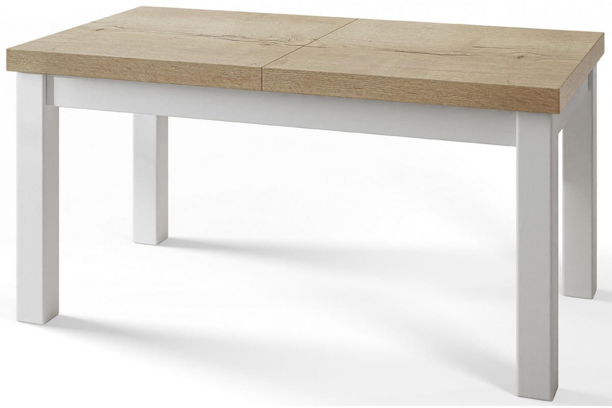 ESSZIMMERTISCH CLASSIC, ausziehbarer Tisch 160-210X90X78 cm, Farbe: HALIFAX, mit Holzbeinen in Farbe Weiß - Weiß/Naturfarben, Holzwerkstoff (160/90/78cm) - Alpi-Möbel