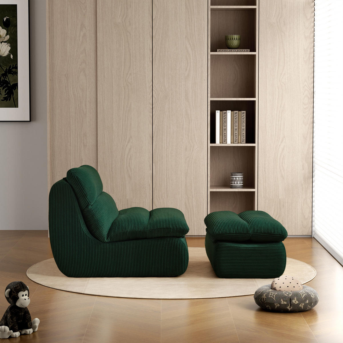 LIEGESESSEL 81/101/75 cm Grün mit Fußhocker Ergonomische Unterstützung für Wohnzimmer - Grün, Textil (101/75/81cm) - OKWISH