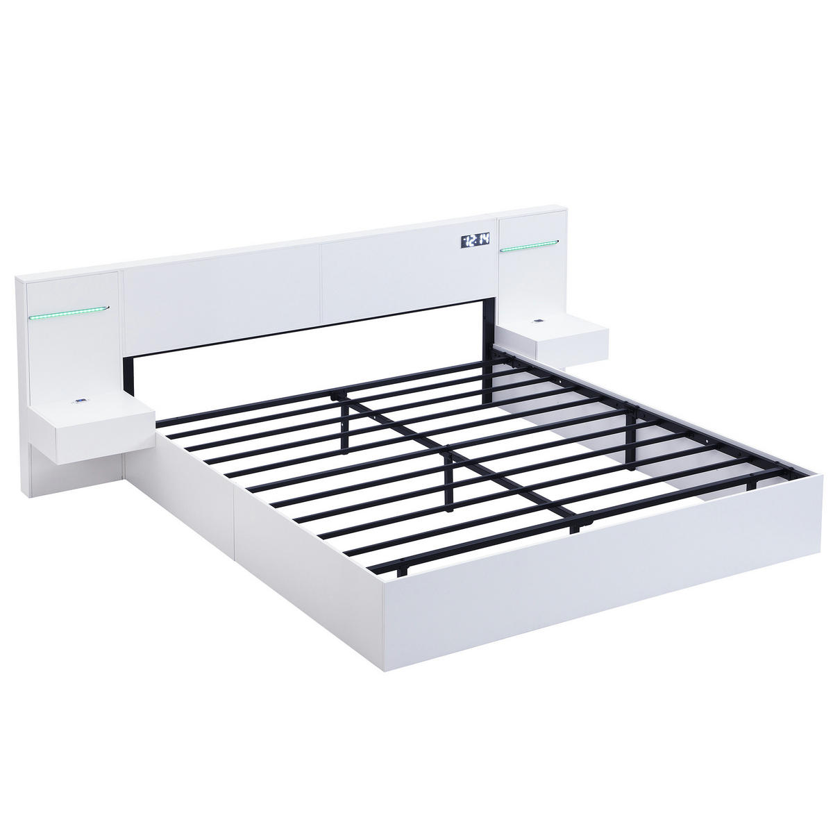 POLSTERBETT 180/200 cm Weiß mit LED-Beleuchtung, Bluetooth und USB- und Type-C-Anschlüssen - Weiß, Holzwerkstoff (180/200cm) - Flora Grace