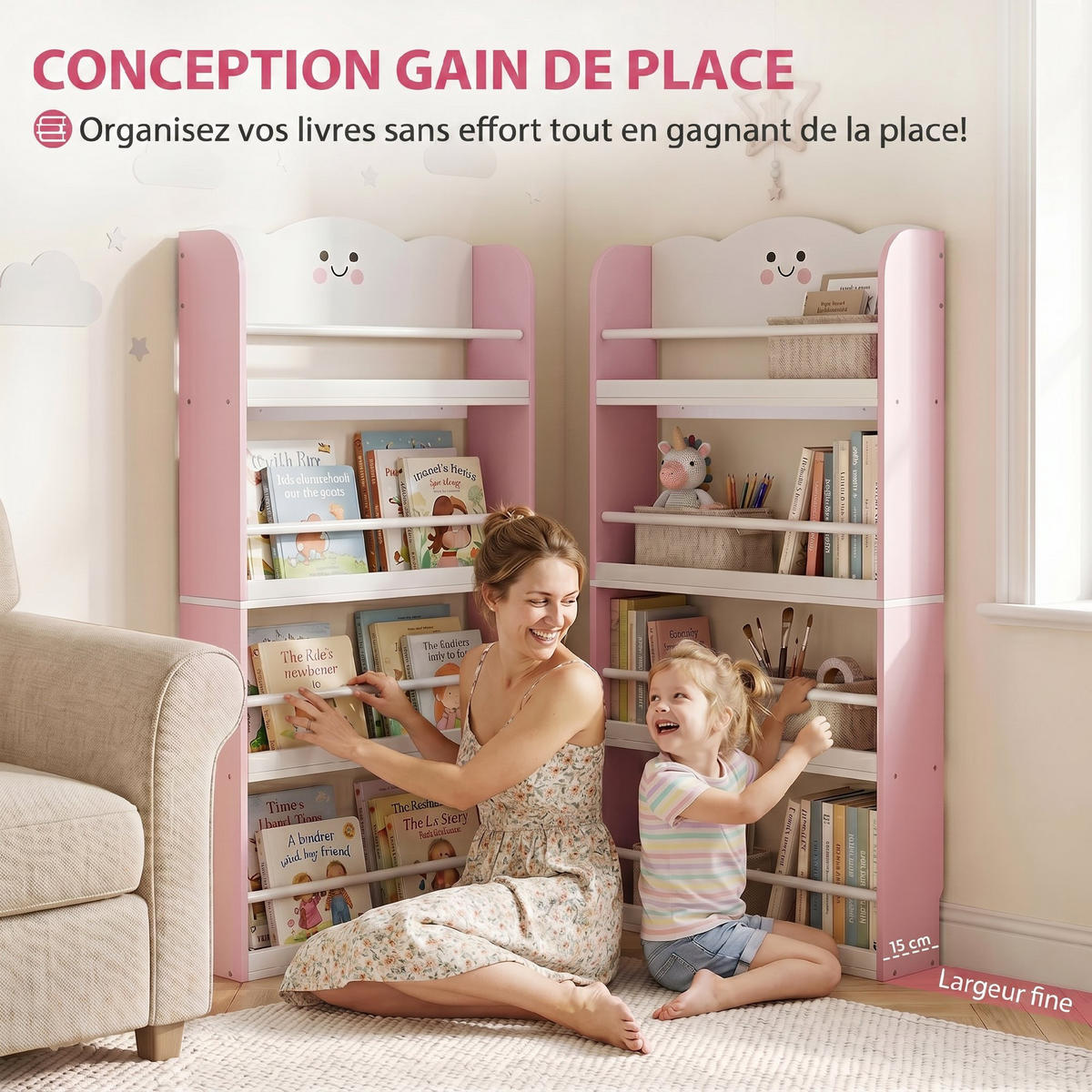 KINDERBÜCHERREGAL Rosa 60/15/120,5 cm - Pink, Holzwerkstoff (60/120.5/15cm) - PANGIVO