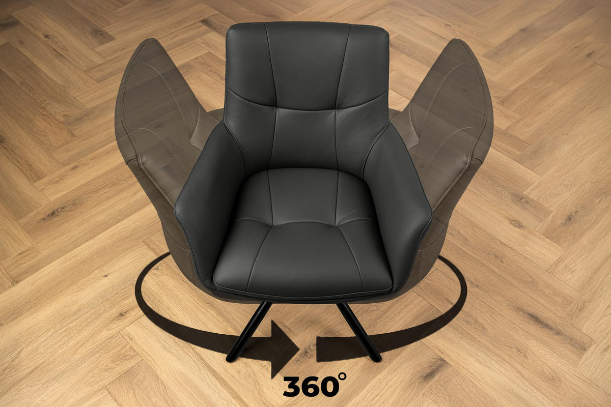 STUHL SIGNATUR Echtleder Schwarz 85 cm - Schwarz, Leder/Metall (64/85/65cm) - riess-ambiente
