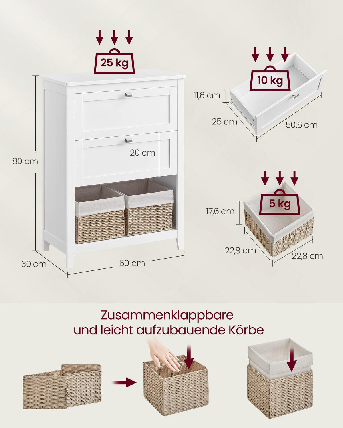 BADEZIMMERMÖBEL BISHKEK - Weiß, Holzwerkstoff (60/80/30cm) - Hansiro