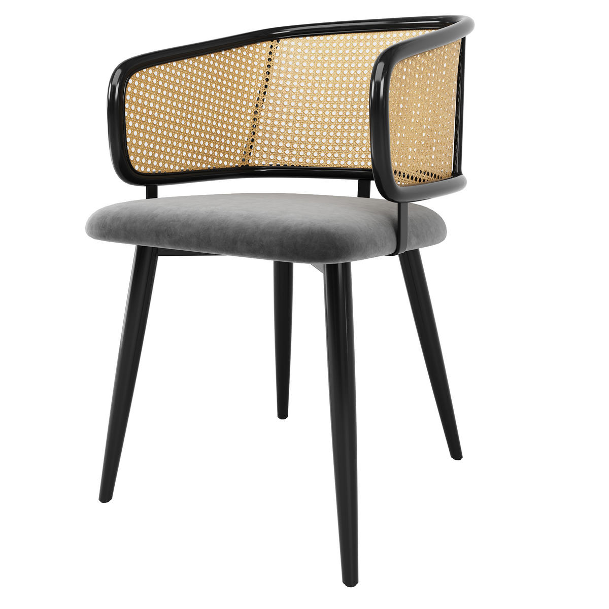 ESSZIMMERSTUHL 2-Tlg Rattan Rückenlehne, Samt Sitz, Wohnzimmer - Multicolor, Metall (47/79/47cm) - FLIEKS