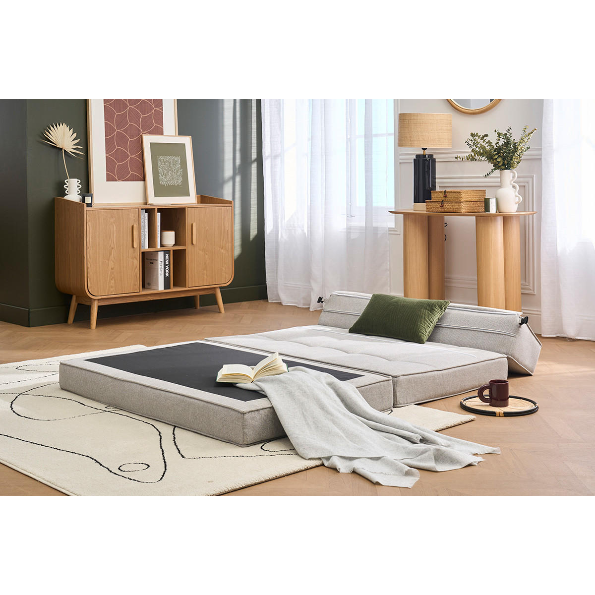 2-SITZER Schlafsessel Hellgrauer Stoff KATY - Hellgrau, Textil (81/51/132cm) - Miliboo