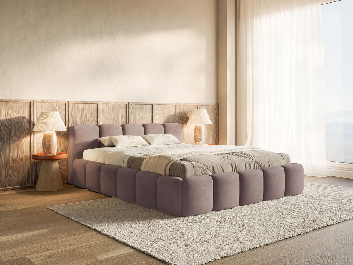 POLSTERBETT Cloudy Low Hellrosa Samt, Bettkasten & Lattenrost, 120x200 cm - Hellrosa/Schwarz, Kunststoff/Textil (120/200cm) - Selsey