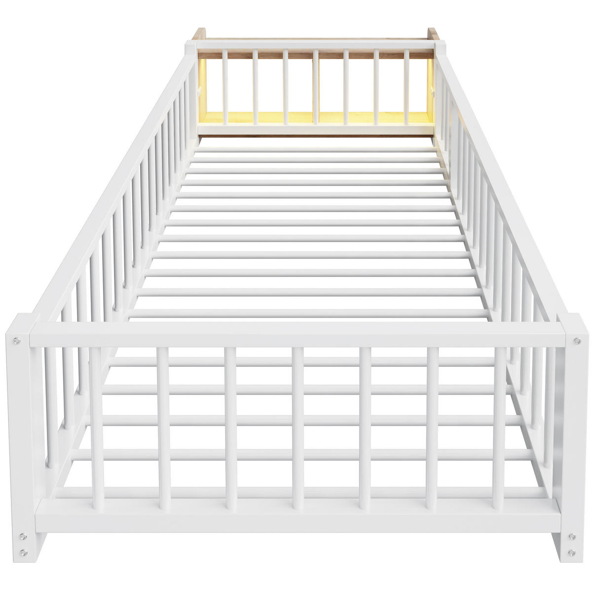 METALLBETT 90/200 cm Weiß mit Ablagefächern und LED-Streifenleuchten - Weiß, Metall (90/200cm) - Oxeza