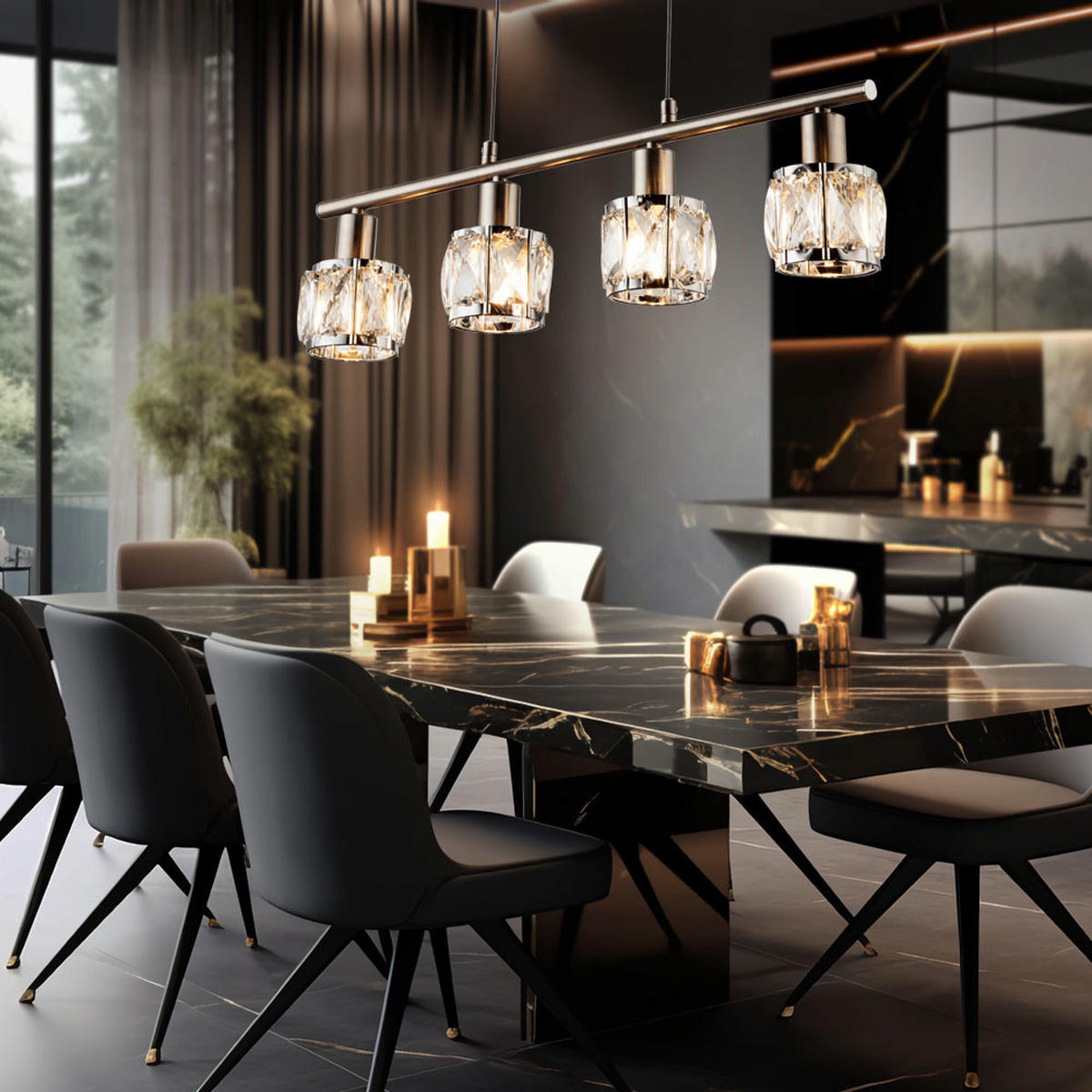 HÄNGELEUCHTE KRIS Silber matt klar - Silberfarben, Glas (60/9.2/160cm) - Globo Lighting