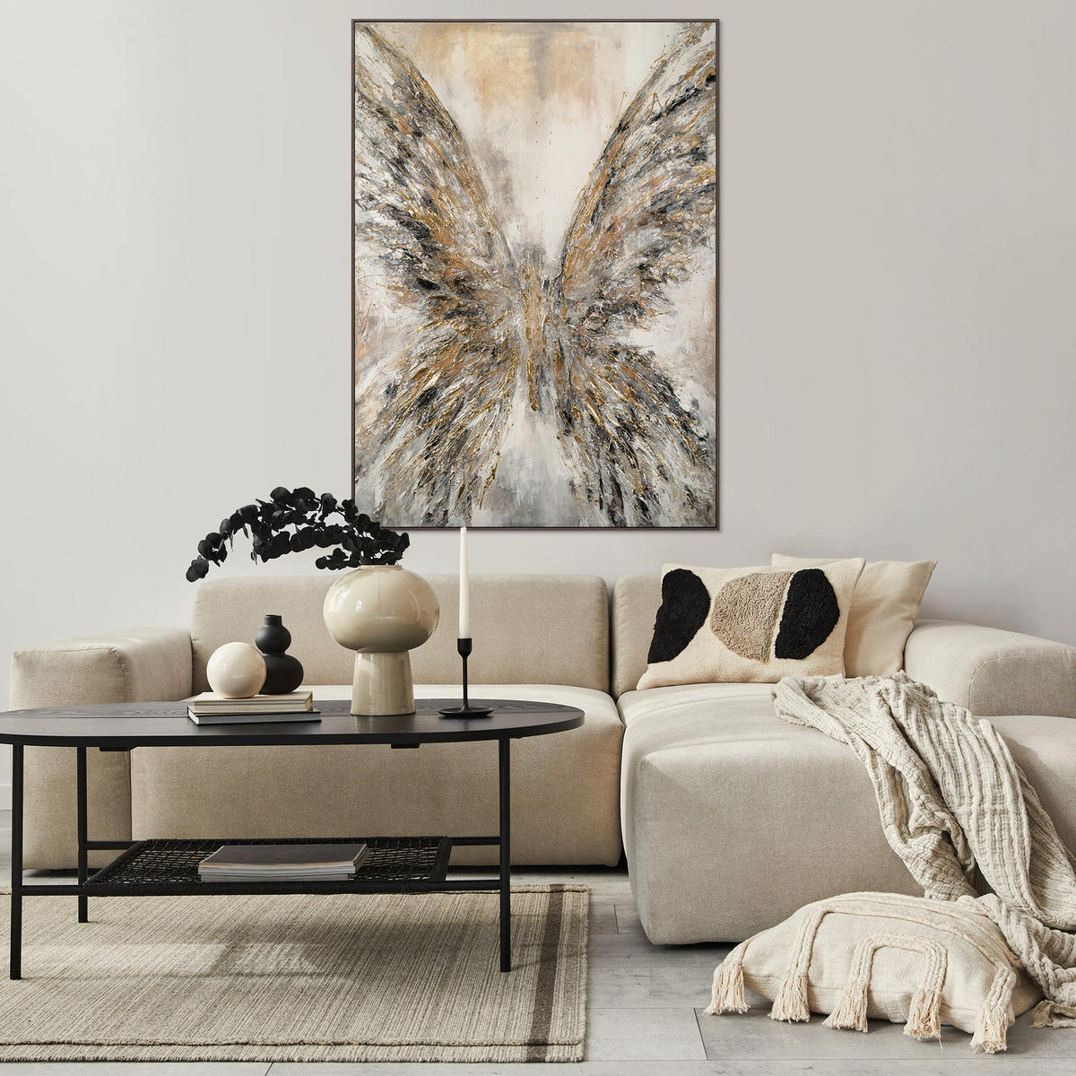 GEMÄLDE Goldene Flügel Schattenfugenrahmen Beige 140x100 cm - Beige, Holz (140/100cm) - YS-art gallery