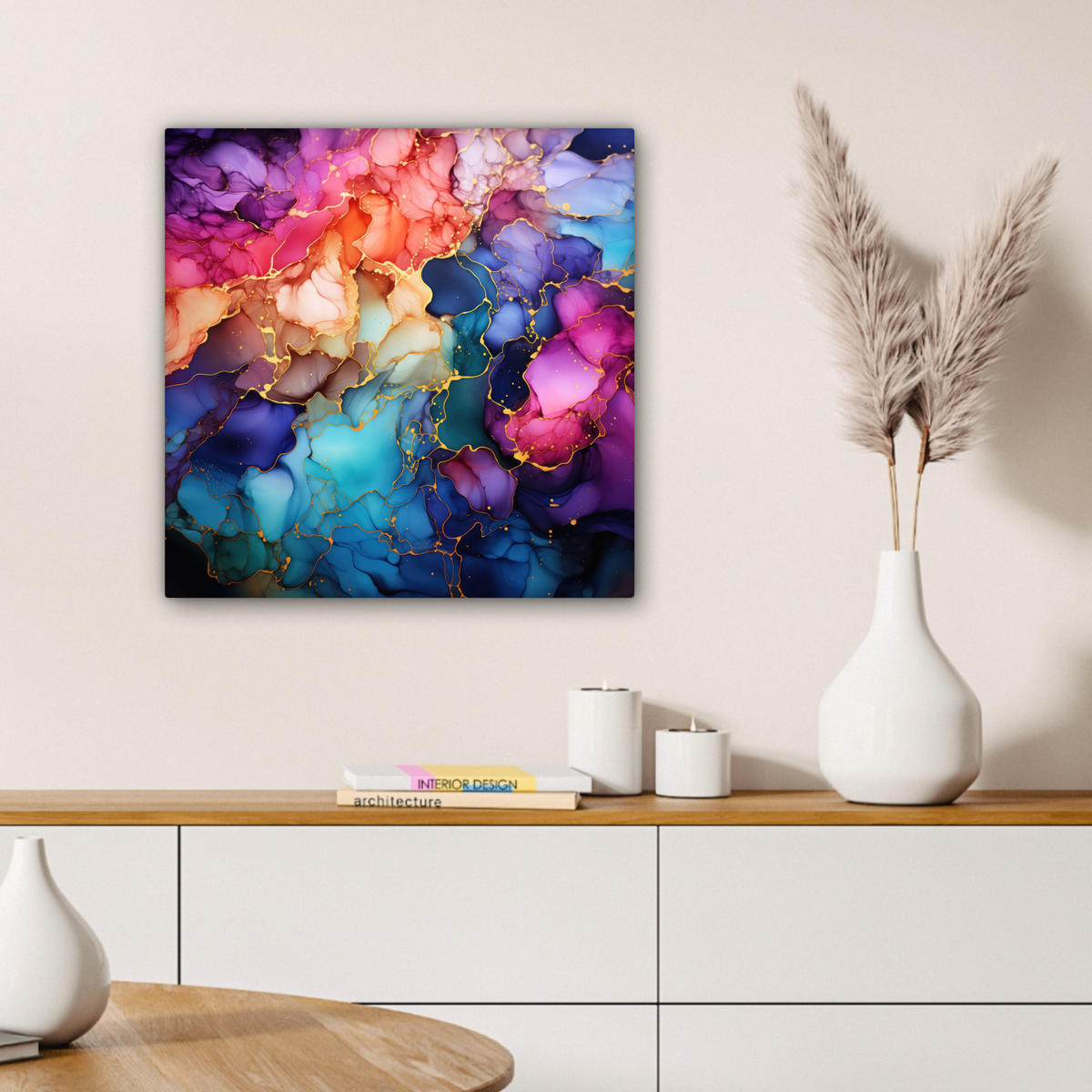 LEINWANDBILD Marmor - Bunt - Abstrakt Wandbild Wohnzimmer 50x50 cm - Multicolor, Textil (50/50cm) - MuchoWow