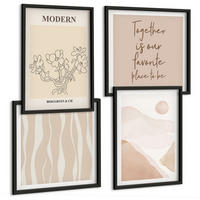 BILDER SET 4er Set - 50x50 cm & 40x60 cm Schwarzer Rahmen - Abstrakte Formen und Farben - Schwarz, Kunststoff (50/50cm) - TULUP