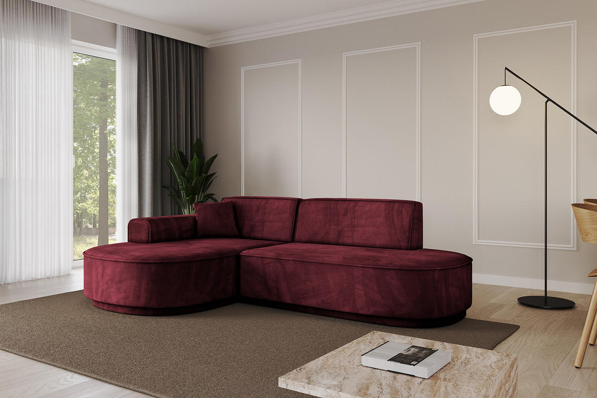 ECKSOFA Ottomane Links MARI-L1-v3 - 232x163x81 cm Bordeaux Velours - Bordeaux/Schwarz, Holzwerkstoff/Kunststoff (232/163cm) - ALTDECOR