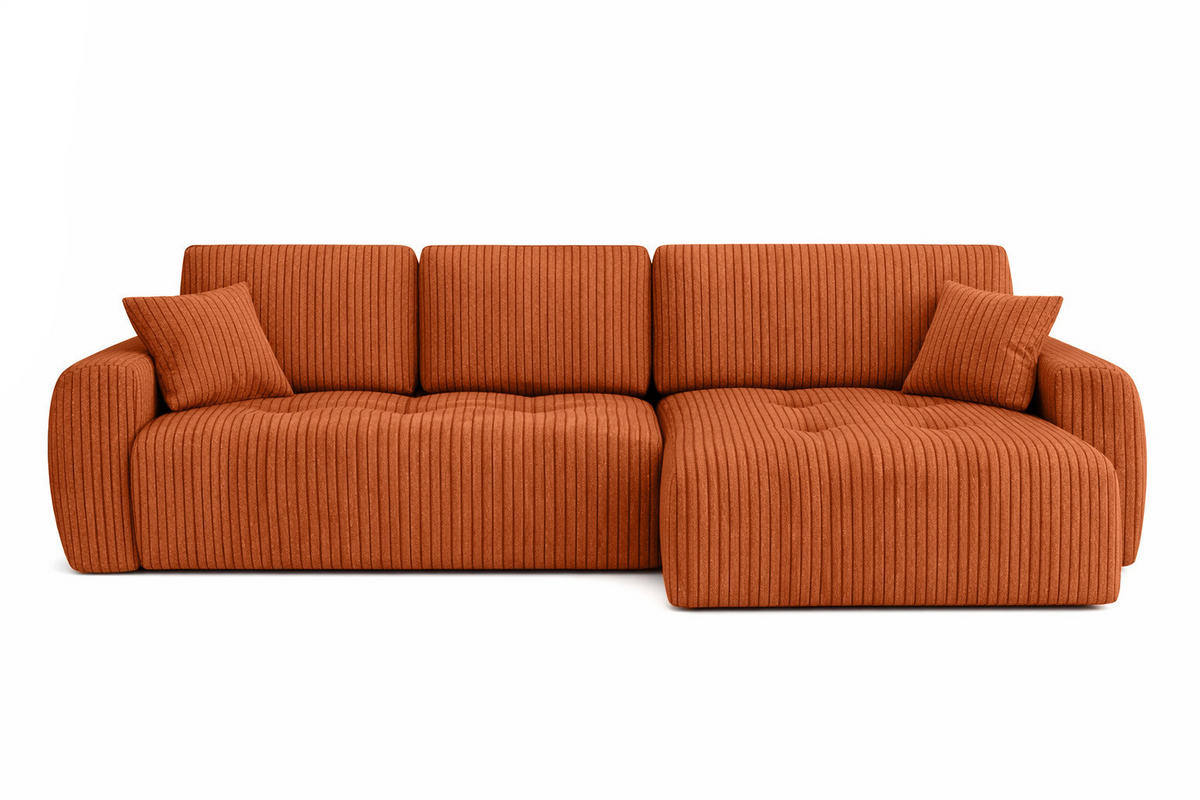 ECKSOFA Mit Schlaffunktion Und Bettkasten L-Form Ivo L, Cordstoff Poso, Kupfer, Rechts - Orange, Holz (250/142cm) - Kaiser Möbel
