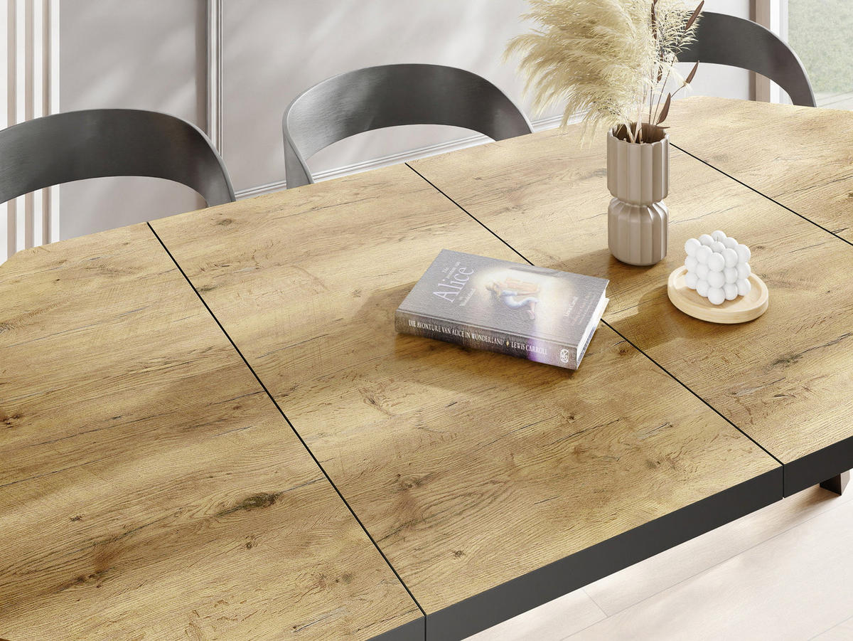 ESSTISCH Desmond achteckiger ausziehbarer, Lancelot Eiche 100-150/100/76 cm - Eichefarben/Schwarz, Holz/Holzwerkstoff (100/150/76cm) - WFL GROUP