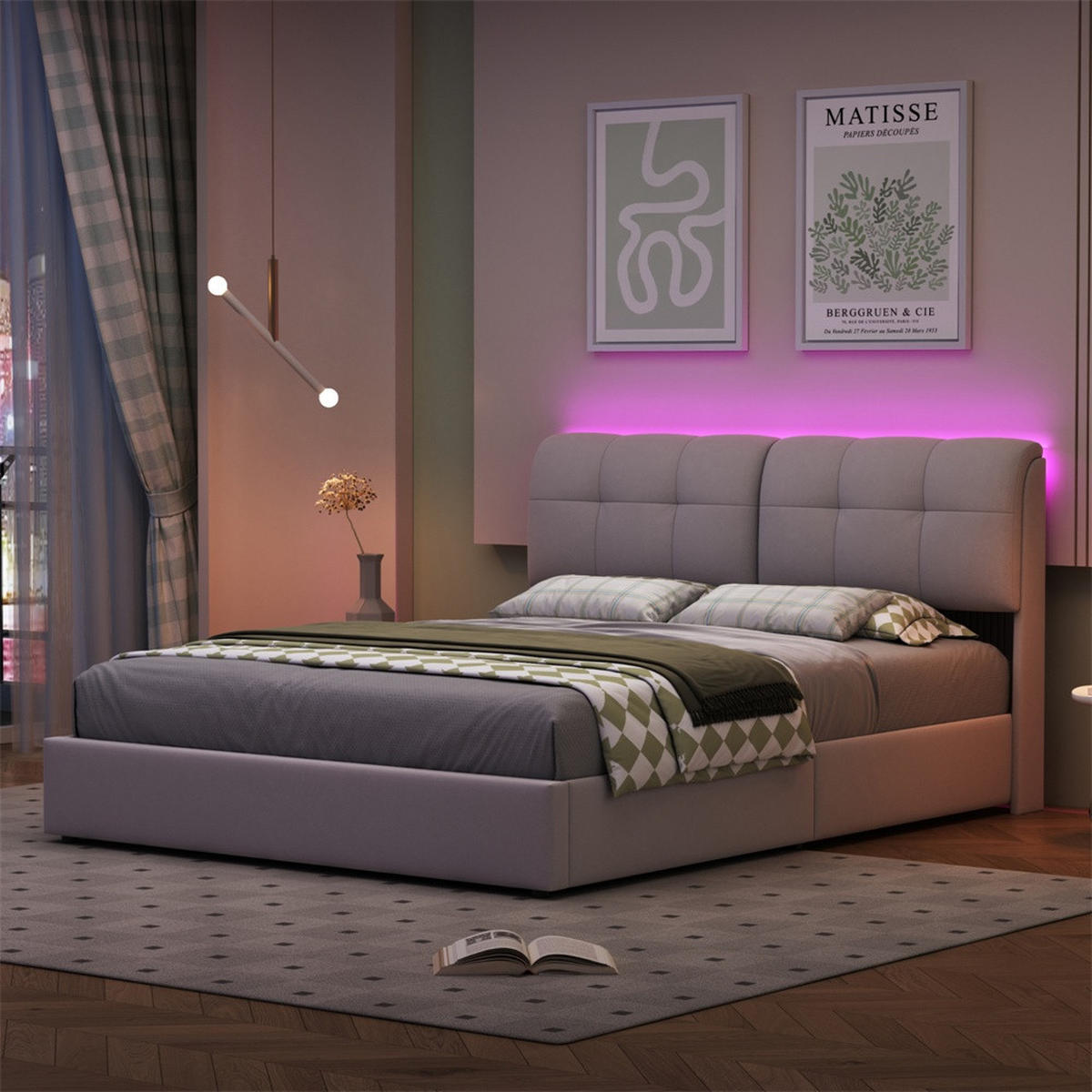 POLSTERBETT 140x200 cm mit hydraulischer Hubfunktion - Doppelbett mit LED-Beleuchtung - ohne Matratze - Cremeweiß - Beige, Textil (140/200cm) - DELFA