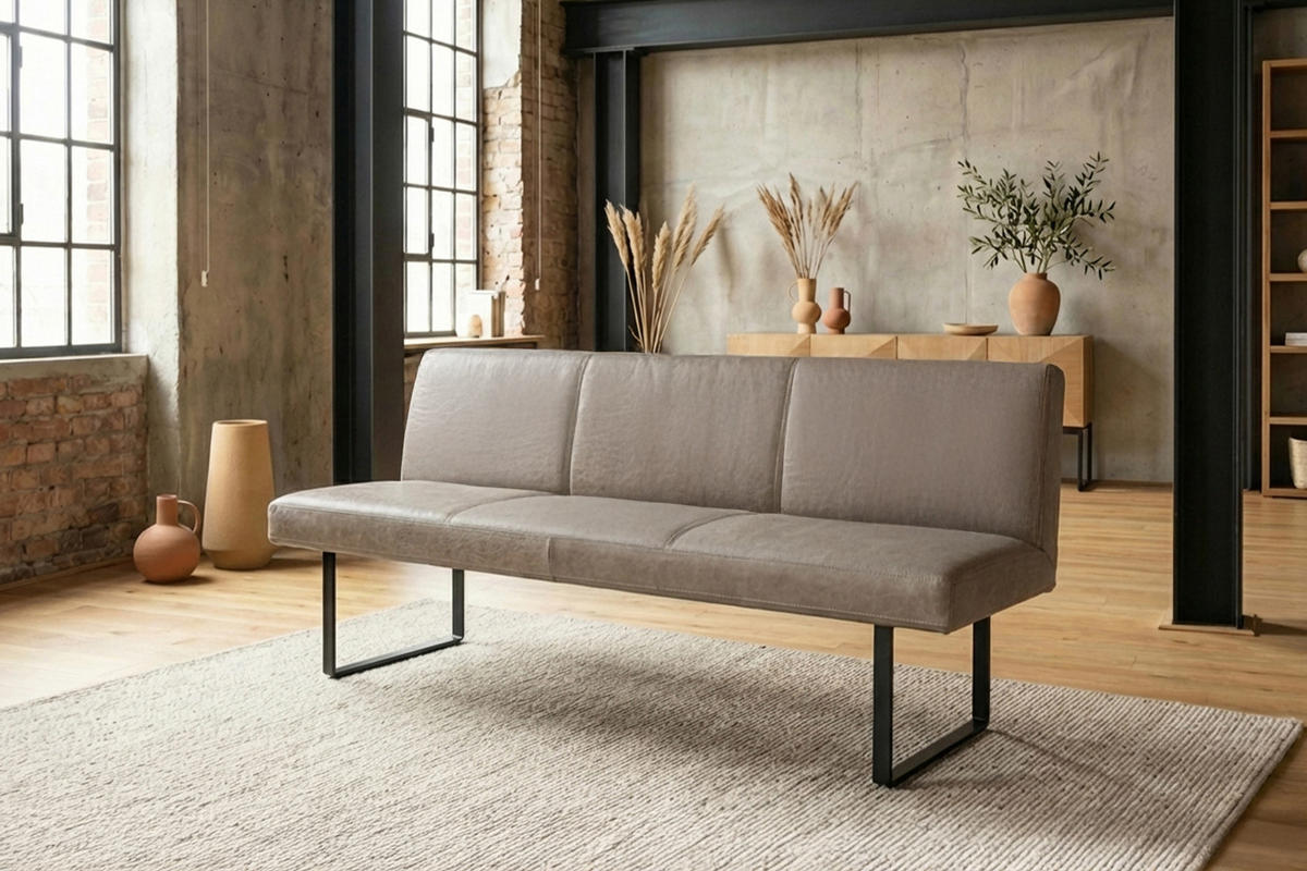 ESSZIMMERBANK ELEEN Grau Leder - Grau, Leder (203/85/69cm) - KAWOLA