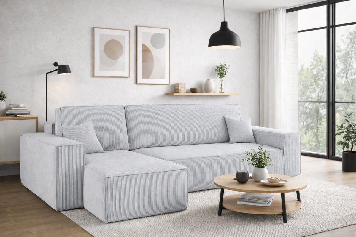 ECKSOFA Mit Schlaffunktion Und Bettkasten BEST Stoff Poso Dicker Cord Grau Links - Grau, Holz/Textil (142/244cm) - Kaiser Möbel