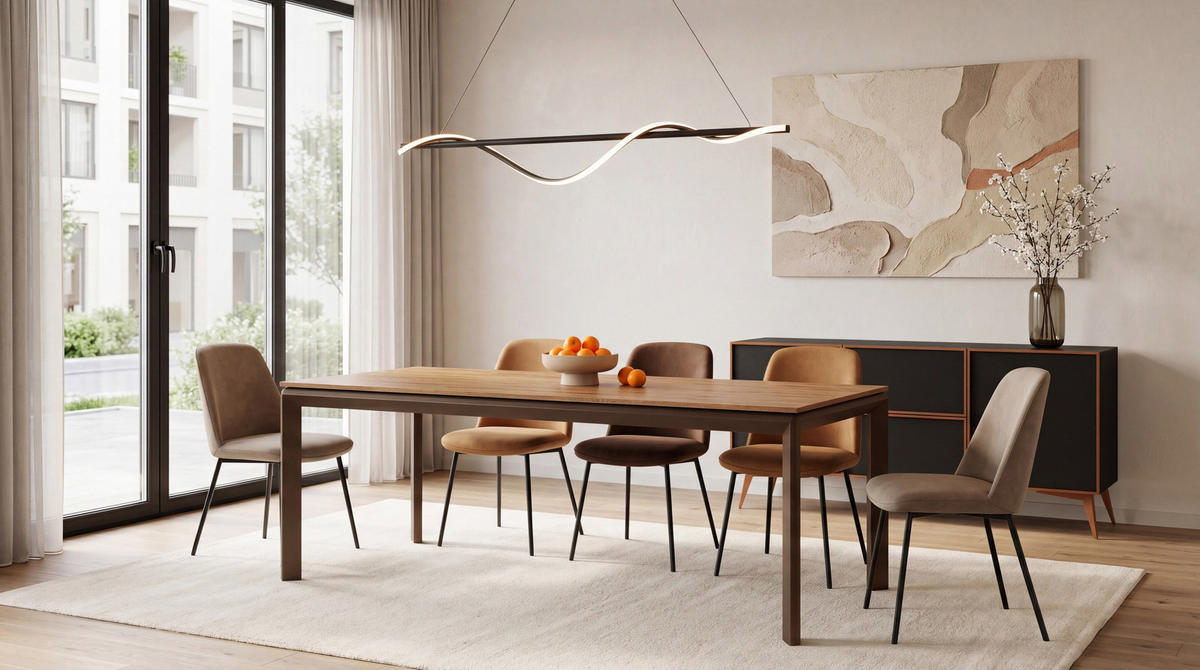 ESSTISCH Elan rechteckig ausziehbar verlängerbar mit Braunen Metallbeinen, Eiche Braun 160-250/90/76 cm - Eiche Wotan/Braun, Holzwerkstoff/Metall (90/250/78cm) - WFL GROUP