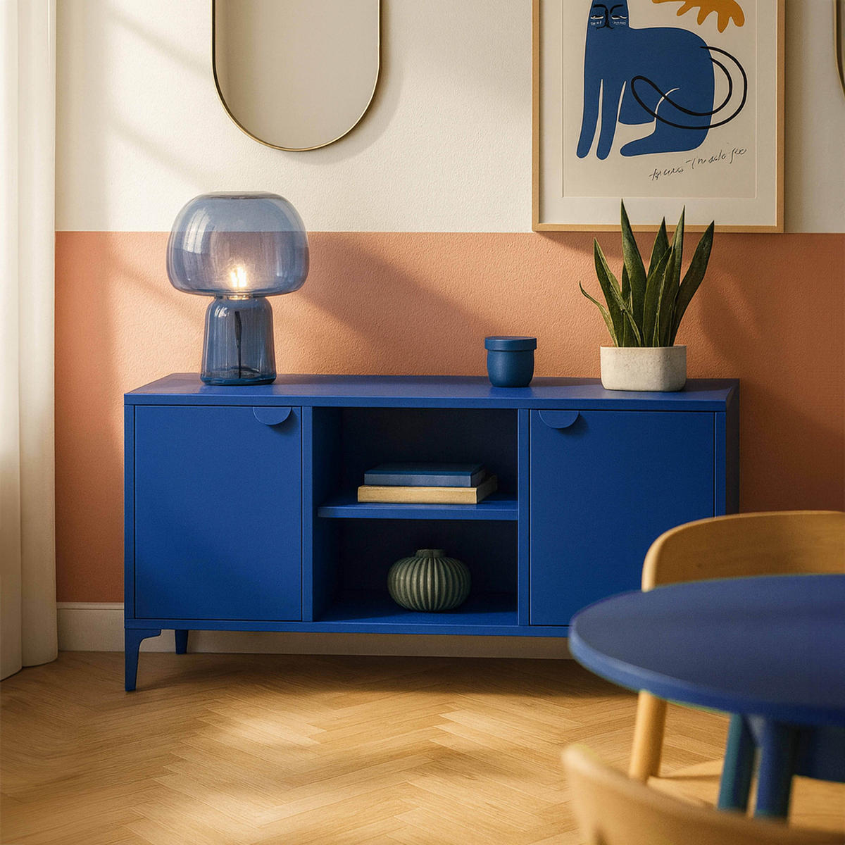 SIDEBOARD 120 cm, Dunkelblau - Blau, Metall (120/63/40cm) - Oviala