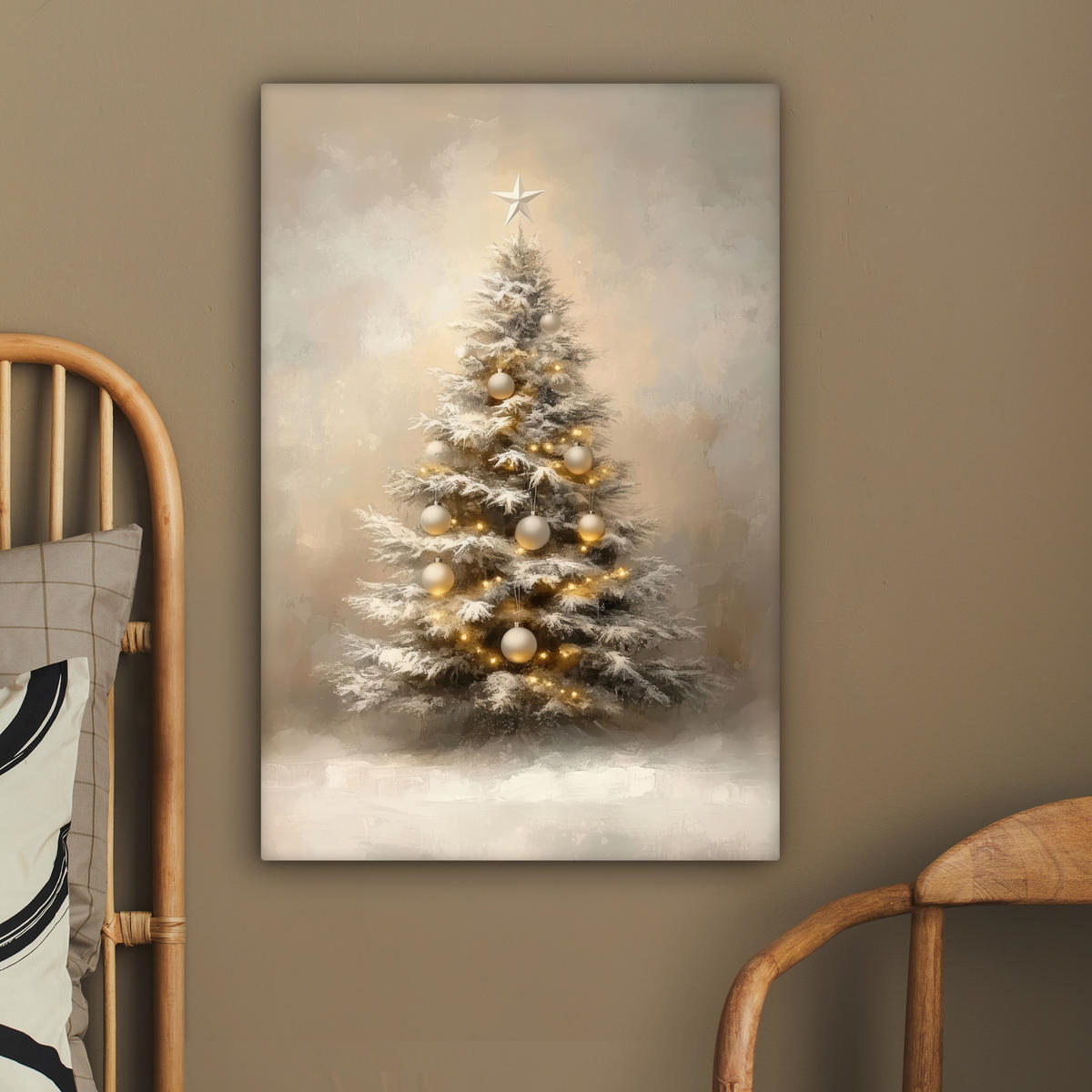 LEINWANDBILD Weihnachten - Weihnachtsbaum - Schnee - Kunst 40x60 cm - Champagner, Textil (40/60cm) - MuchoWow