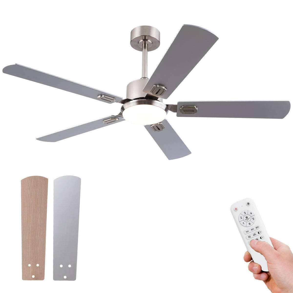 DECKENVENTILATOR DE-16260 52 Zoll flach mit 5 Flügeln & Speicherfunktion - Naturfarben, Holz/Metall (132/132/45cm) - ComfortXL