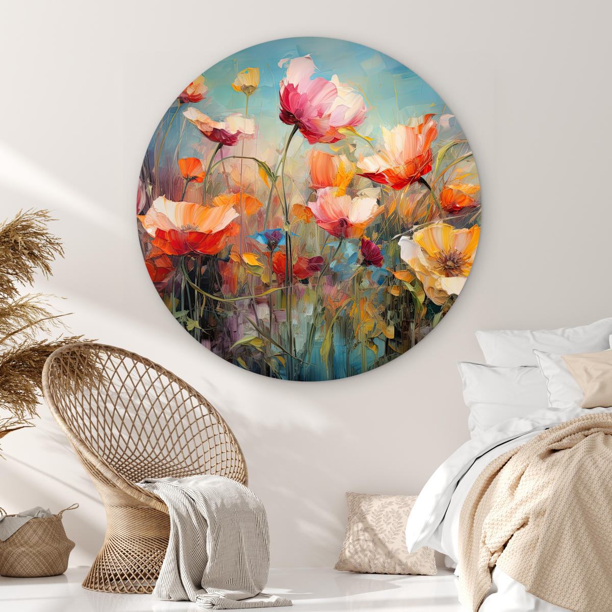 WANDBILD Blumen - Aquarell - Kunst - Botanisch - Natur 140x140 cm - Orange, Kunststoff (140/140cm) - MuchoWow
