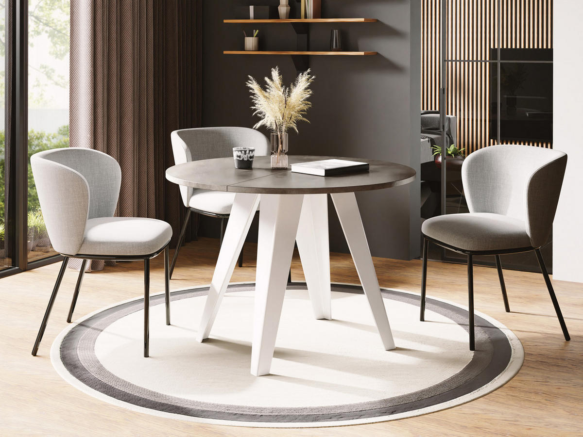 ESSTISCH Griffin runder ausziehbarer, Dunkelgrauer Chicago Beton 100-140/100/76 cm - Dunkelgrau/Weiß, Holzwerkstoff/Metall (100/100/76cm) - WFL GROUP