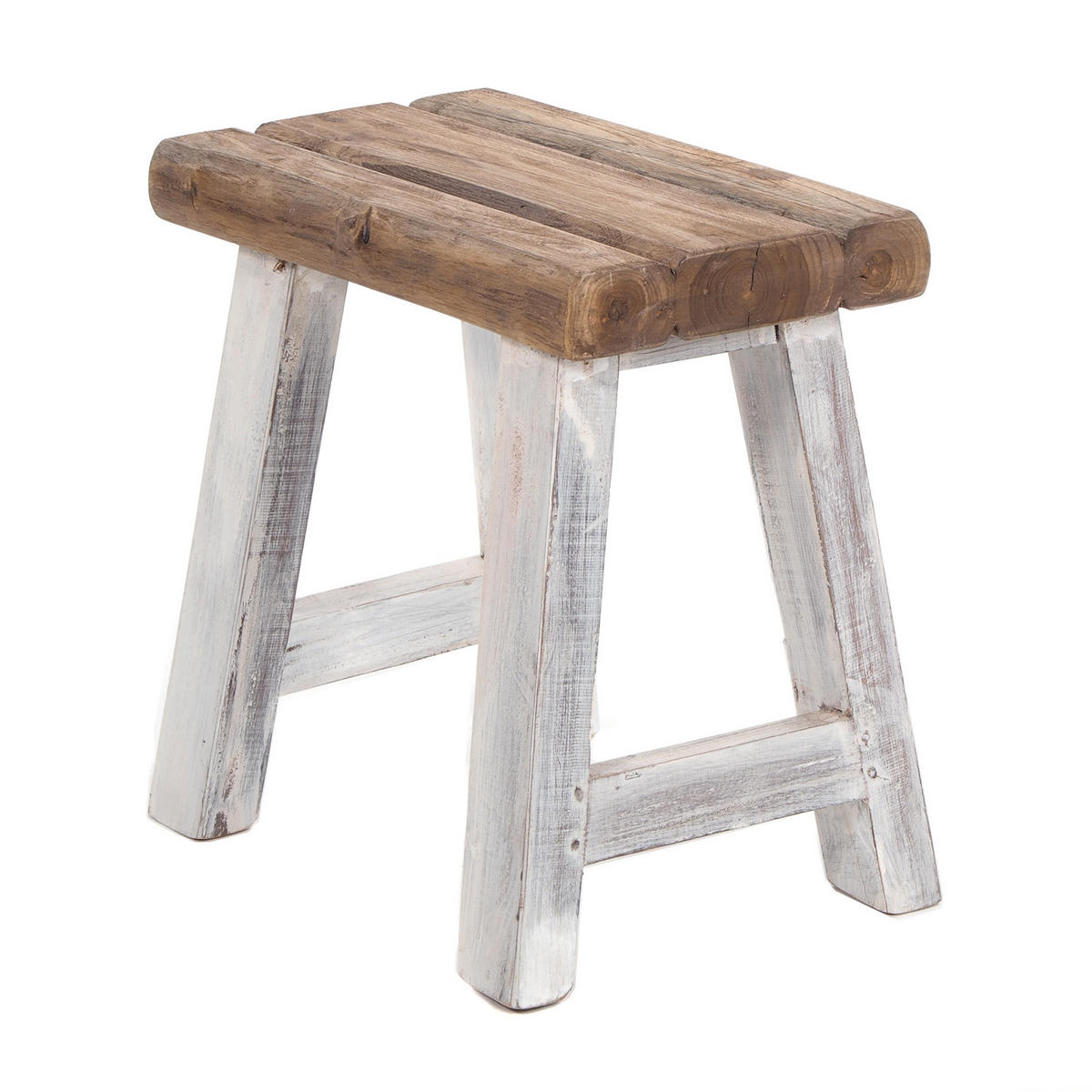 SITZHOCKER Rustic Teakholz massiv 05 weiß-natur - Multicolor, Holz (42/41/29cm) - DESIGN DELIGHTS