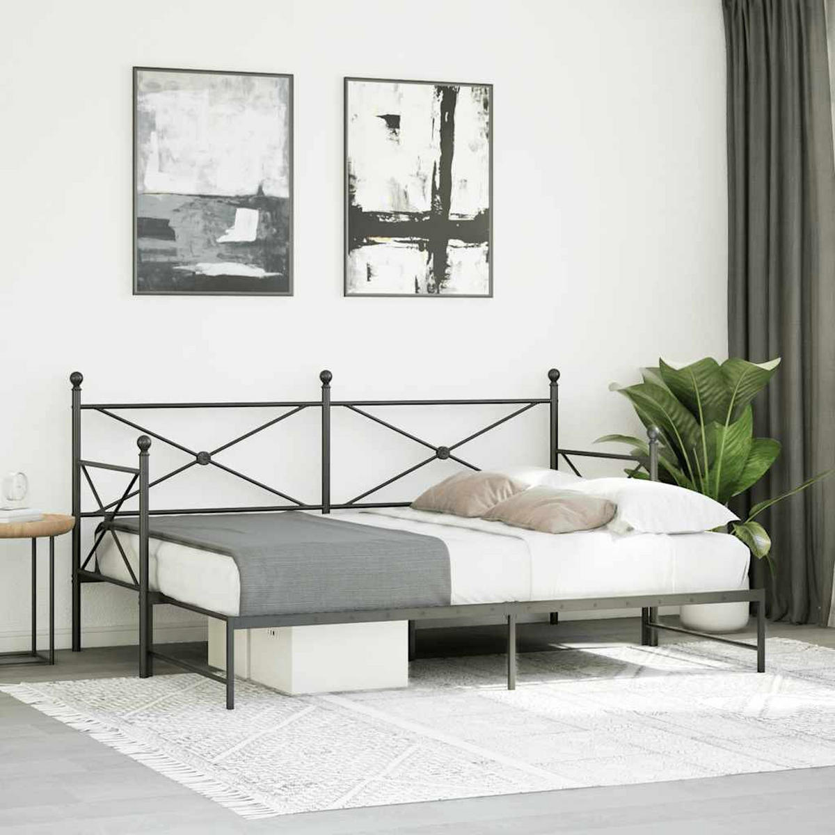 TAGESBETT Ausziehbar Ohne Matratze Schwarz 90/200 Cm Stahl - Schwarz, Metall (90/200cm) - vidaXL