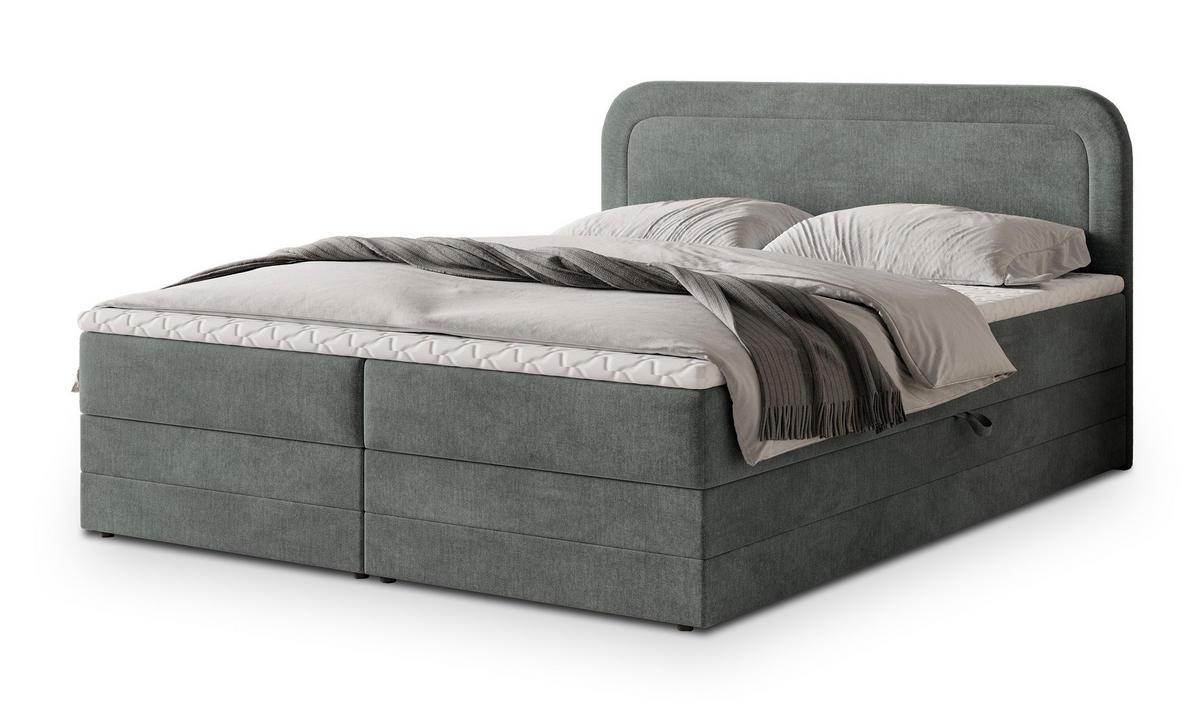 POSTEL BOXSPRING ARMEL 140x200 cm, s matrací a úložným prostorem, šedá - šedá, kompozitní dřevo/textil (140/200cm) - MASSENO