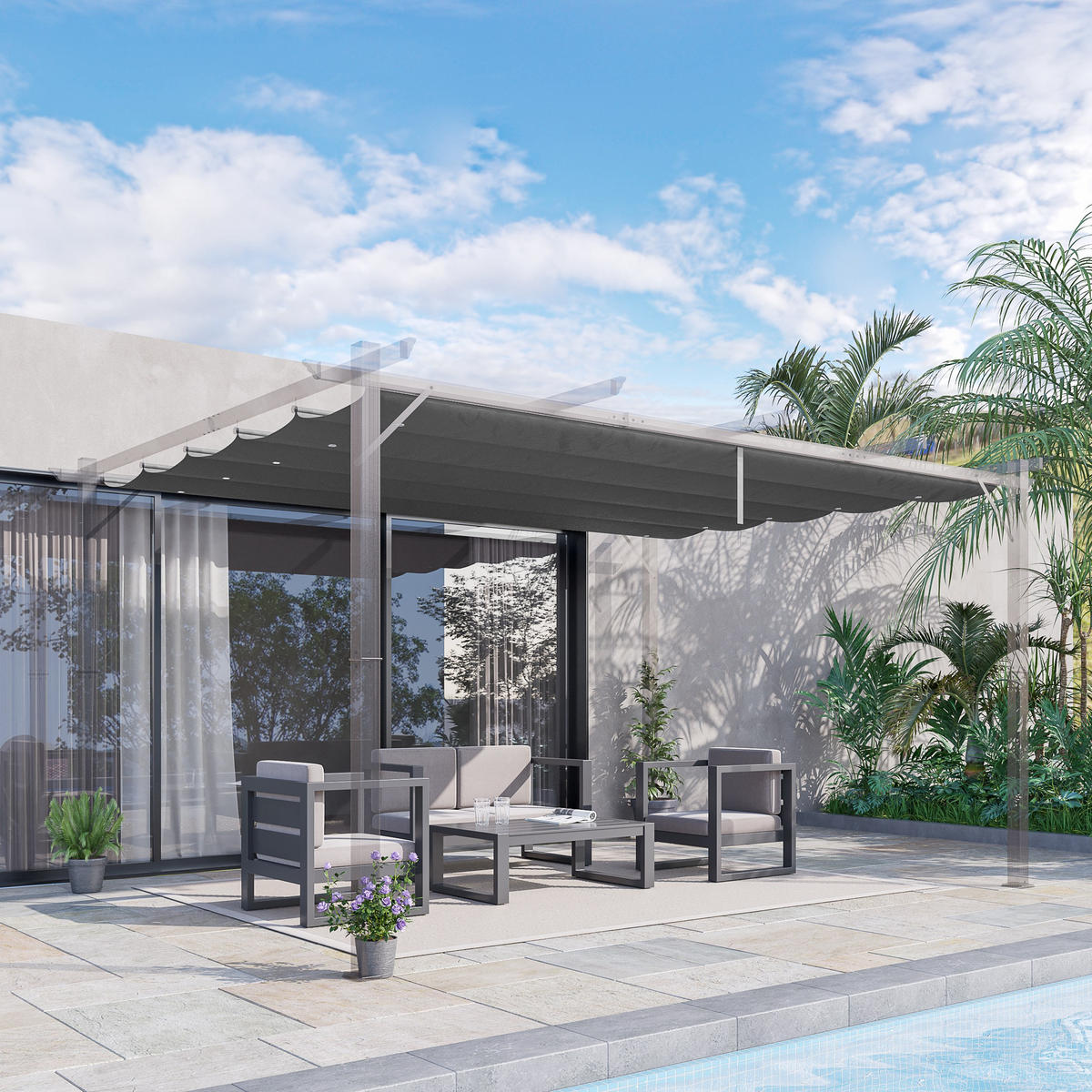 ERSATZDACH, Polyester, Dunkelgrau - Dunkelgrau, Kunststoff (260/6/350cm) - Outsunny