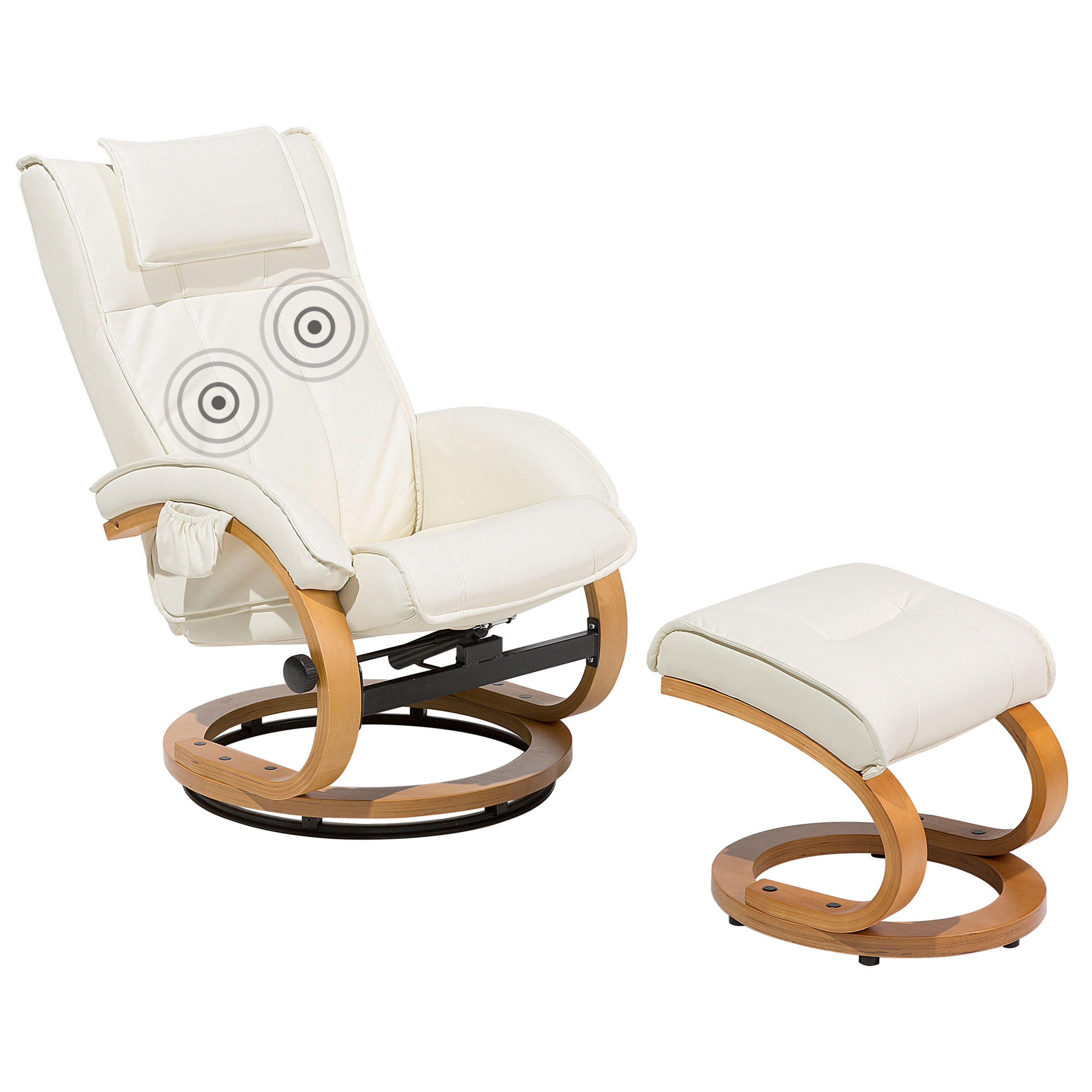 MASSAGESESSEL mit Fußhocker Kunstleder Beige Majestic - Beige, Holz/Textil (60/101/80cm) - Beliani