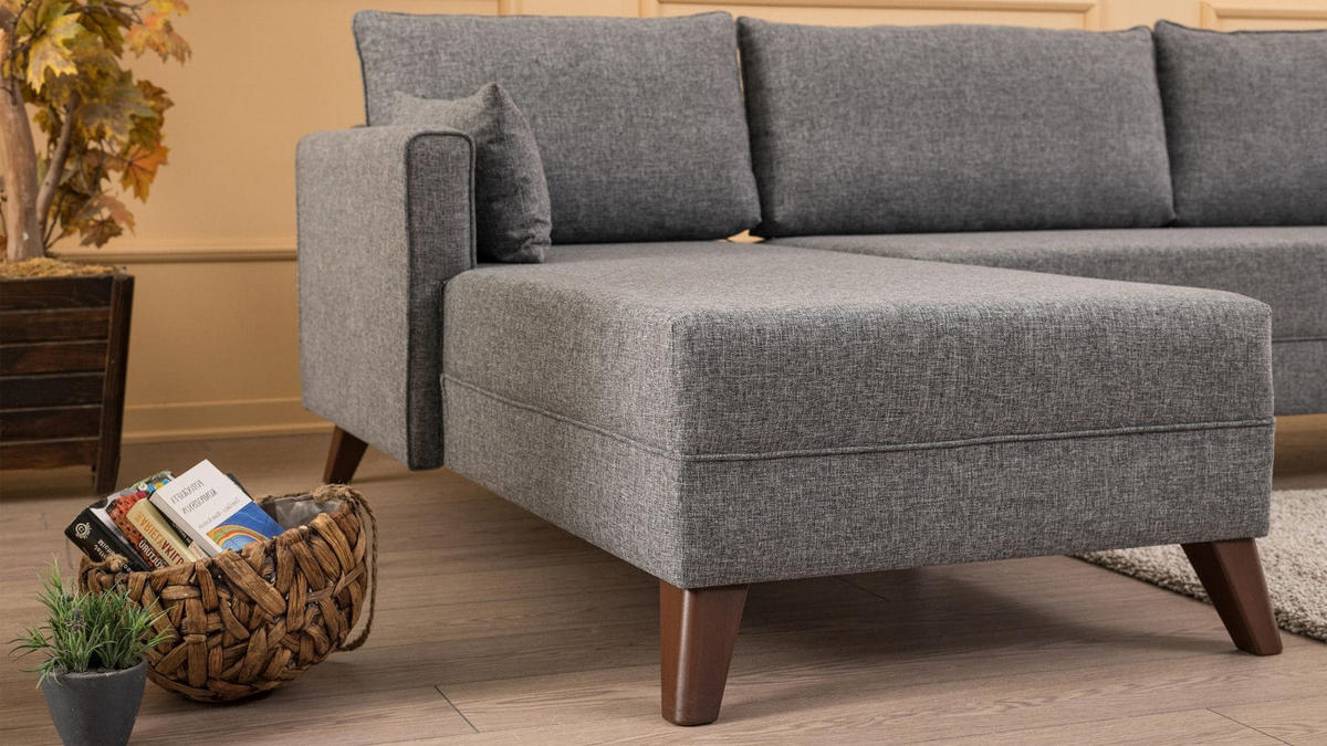 ECKSOFA mit losen Rückenkissen und Schlaffläche - Nussbaumfarben/Walnussfarben, Holz/Kunststoff (275/165cm) - myHomelando