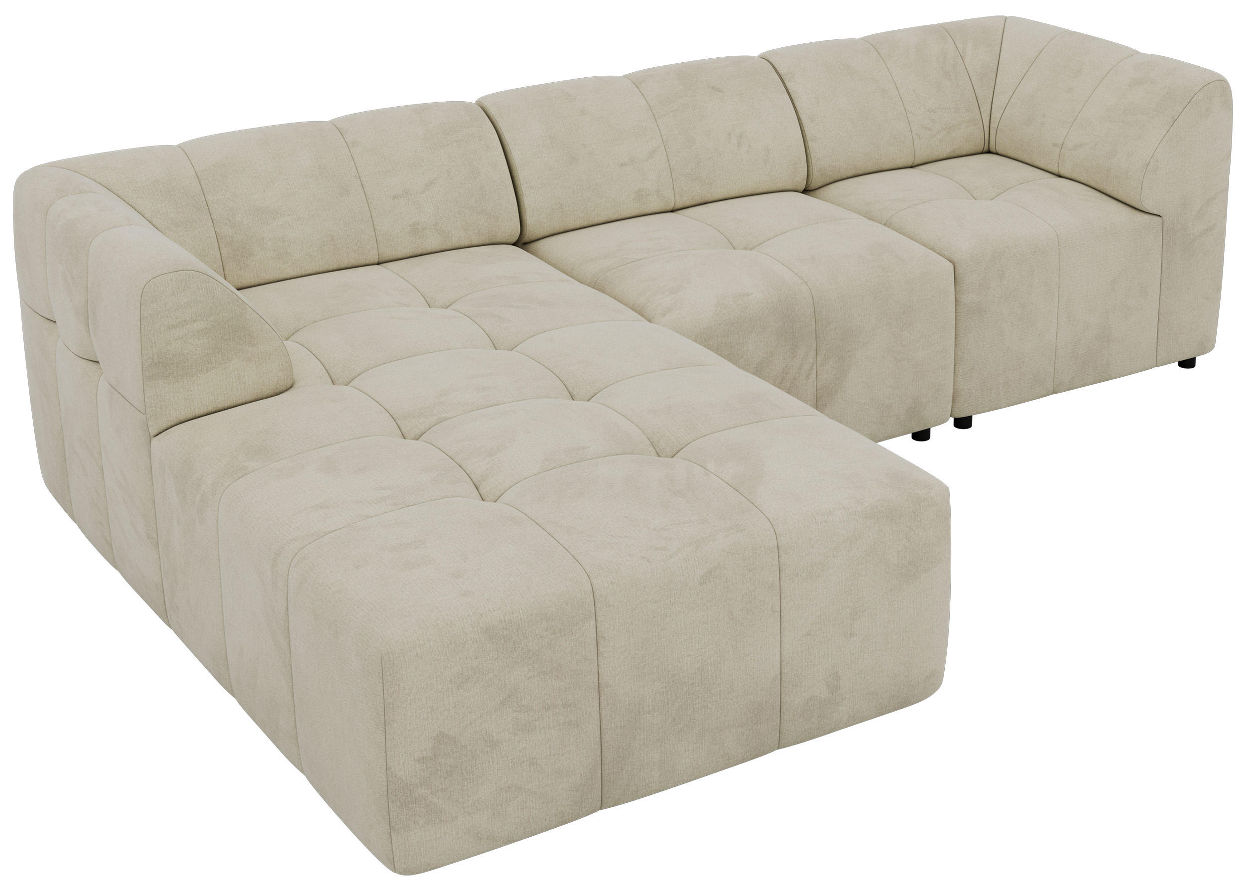 ECKSOFA VORITA L 3M - Beige Velvet - Links Seite - Beige/Schwarz, Kunststoff/Textil (267/176cm) - MKS