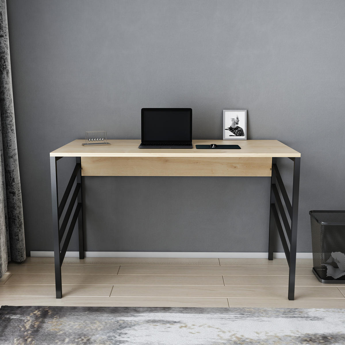 COMPUTERTISCH Josephine Schwarz Eiche - Eichefarben/Schwarz, Holzwerkstoff (120/60/75cm) - Decorotika