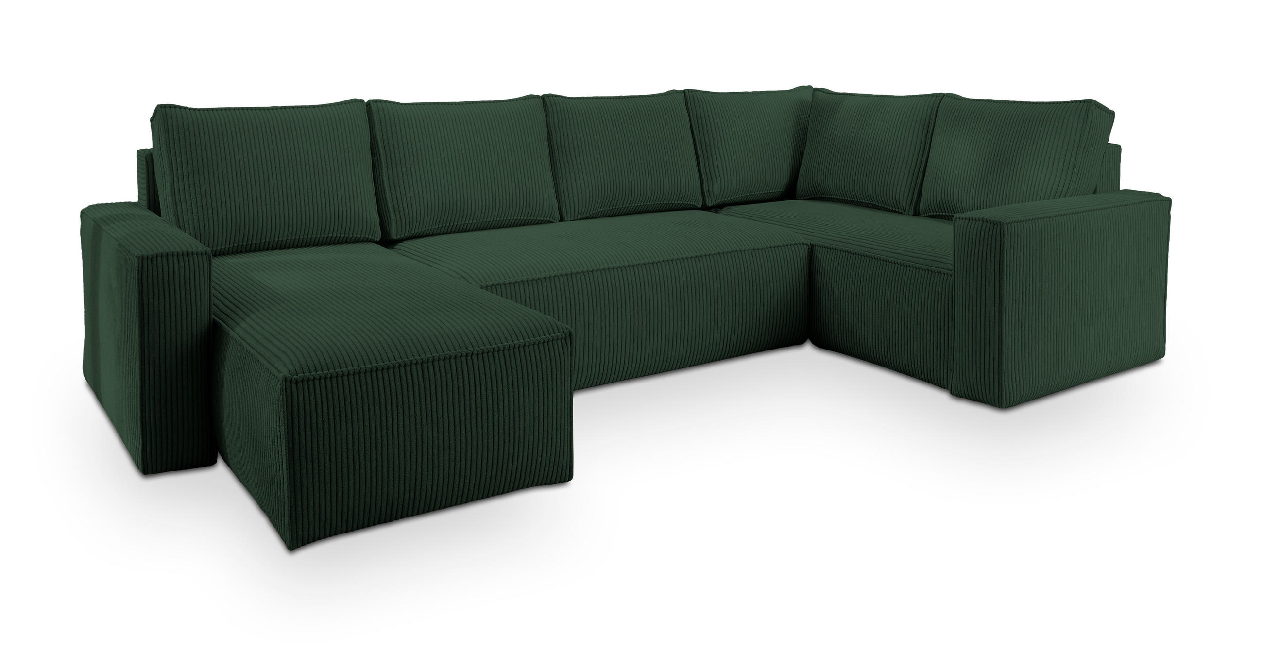 WOHNLANDSCHAFT NORENA R-S Grün Kordstoff mit Schlaffunktion - Grün, Holz (295/85/157.5cm) - MASSENO