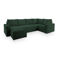 WOHNLANDSCHAFT NORENA R-S Grün Kordstoff mit Schlaffunktion - Grün, Holz (295/85/157.5cm) - MASSENO