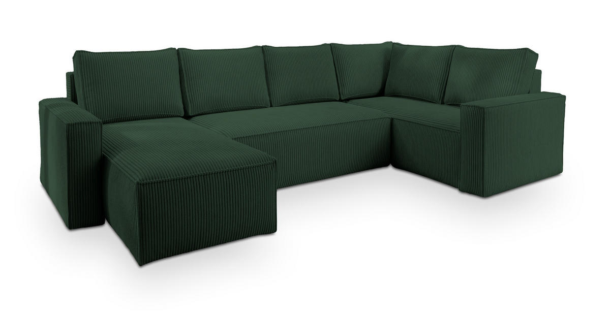 WOHNLANDSCHAFT NORENA R-S Grün Kordstoff mit Schlaffunktion - Grün, Holz (295/85/157.5cm) - MASSENO