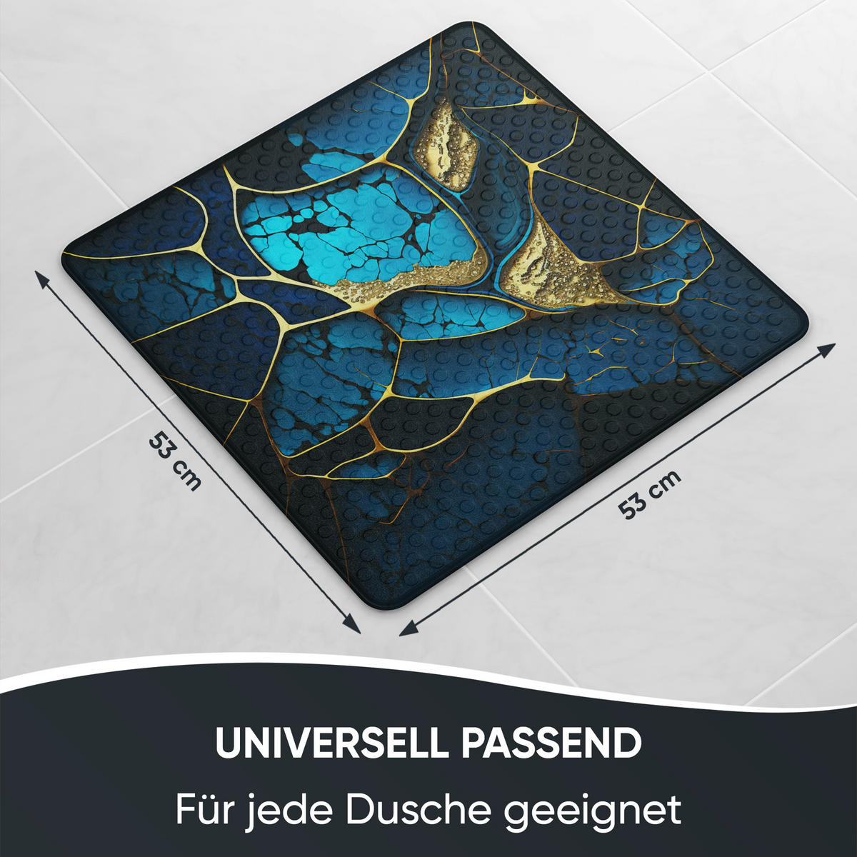 BADEMATTE Marmor Cobalt - Blau, Kunststoff (53/53cm) - Sanilo