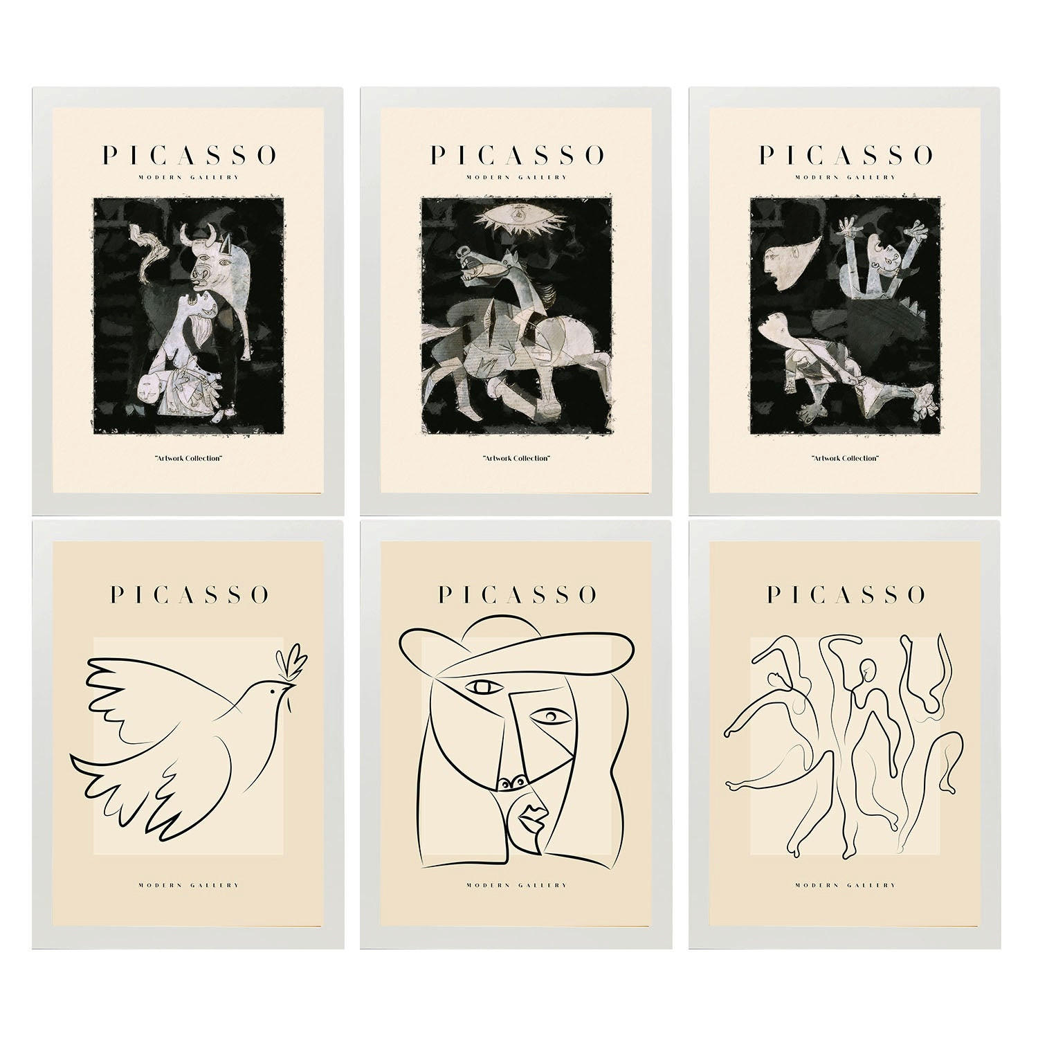 POSTER Set Mit 6 Illustrationen Von Pablo Picasso Schwarz Weiss A3 Weißer Rahmen - Weiß, Papier (29/3cm) - Nacnic