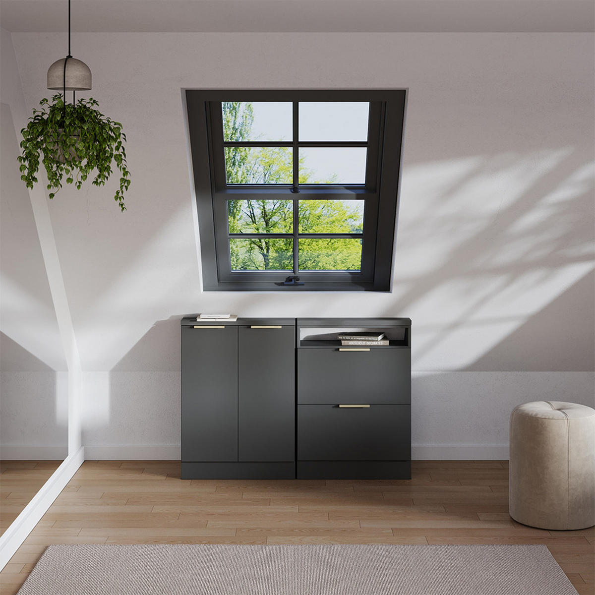 SADA SKŘÍNÍ PRO ŠIKMOU STŘECHU Rion Antracitově zlatý - antracitová, kompozitní dřevo (120/81.6/46cm) - Vicco