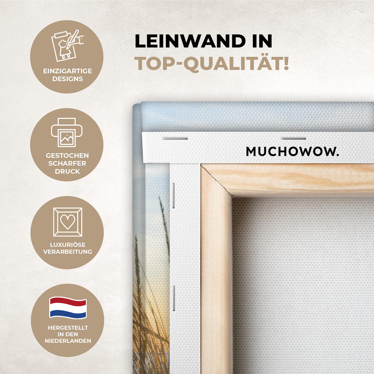 LEINWANDBILD Strand - Sonne - Düne - Gras - Sand - Horizont Wandbild Wohnzimmer 50x50 cm - Hellblau, Textil (50/50cm) - MuchoWow