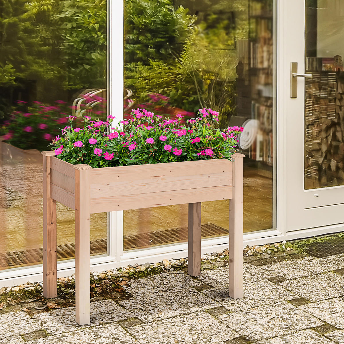 HOCHBEET DE-16034 mit Ablagefläche und Drainage Naturholz - Naturfarben, Holzwerkstoff (218.44/193.04/116.84cm) - ComfortXL