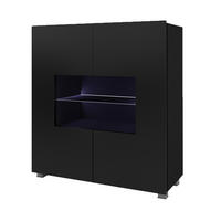 KOMMODE Bird Schwarz, zweitürige Kommode, mit LED und Silber Beine - Silberfarben/Schwarz, Glas/Holzwerkstoff (100/107/35cm) - Bettso