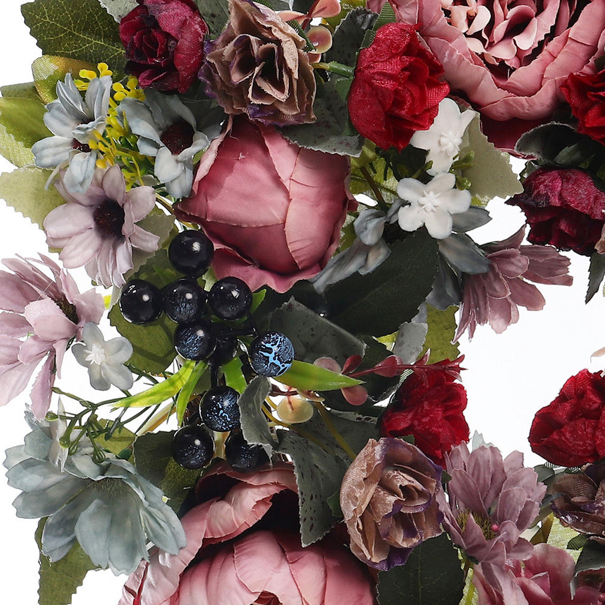 KUNSTBLUME Pfingstrosen 35cm Türkranz mit künstlichen für Hochzeit und Dekoration aus Stoff Hochwertige Verarbeitung - Rot, Kunststoff (20cm) - Livingandhome