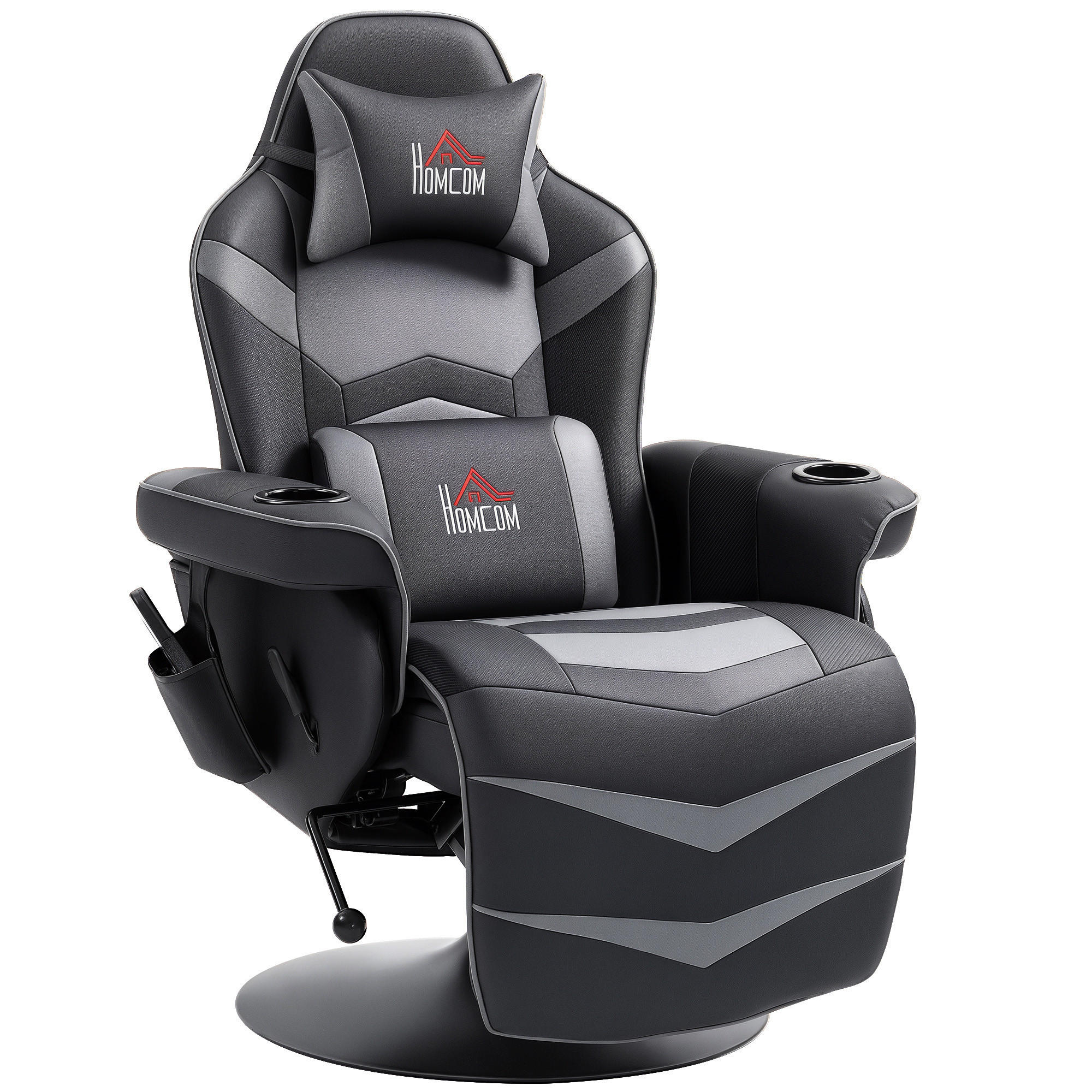 RELAXSESSEL mit Massagefunktion, Elektrisch Fernsehsessel mit Liegefunktion - Schwarz/Grau, Leder/Kunststoff (82.5/111.5/78cm) - HOMCOM
