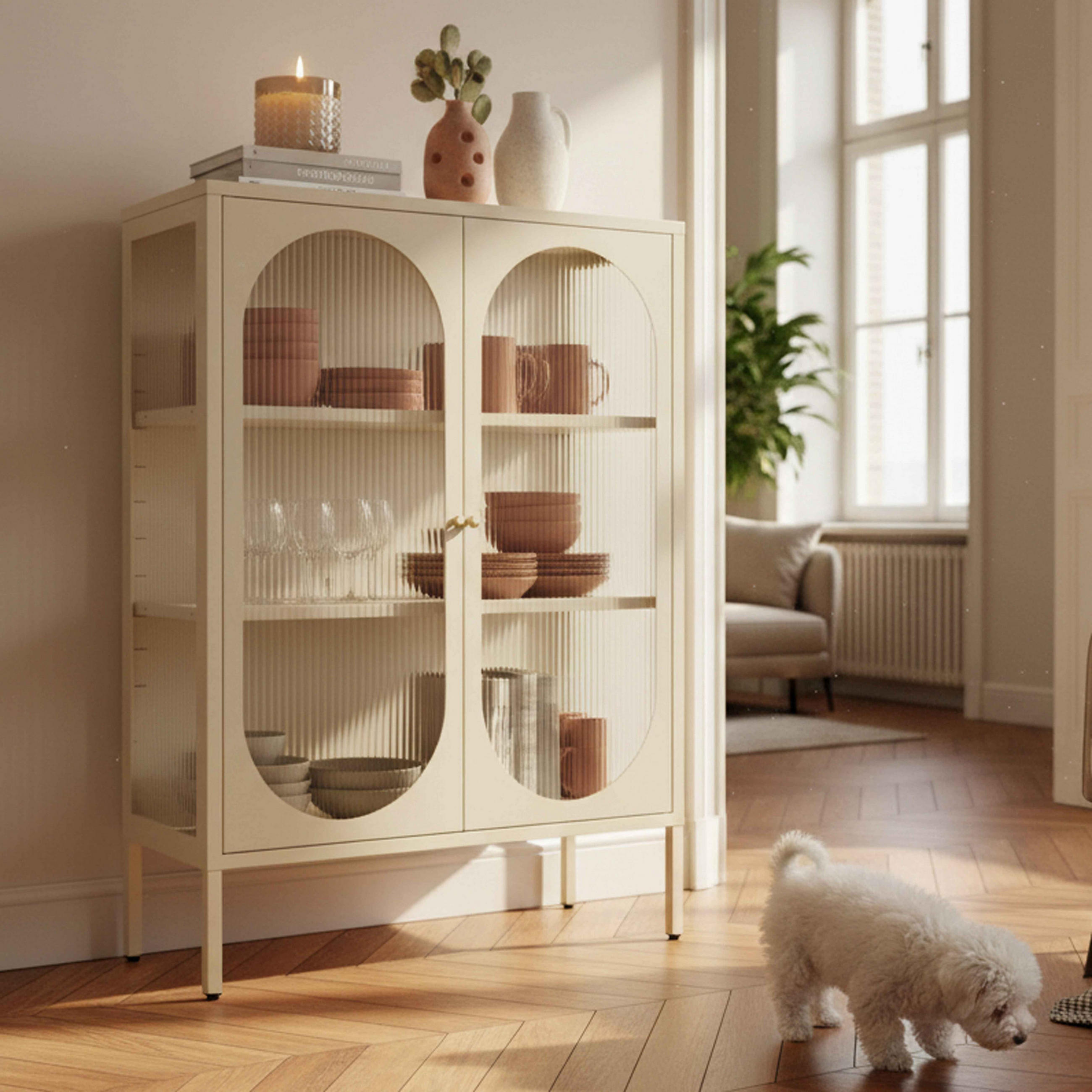 SIDEBOARD, Ekru - Weiß, Stein (35/110/80cm) - Oviala