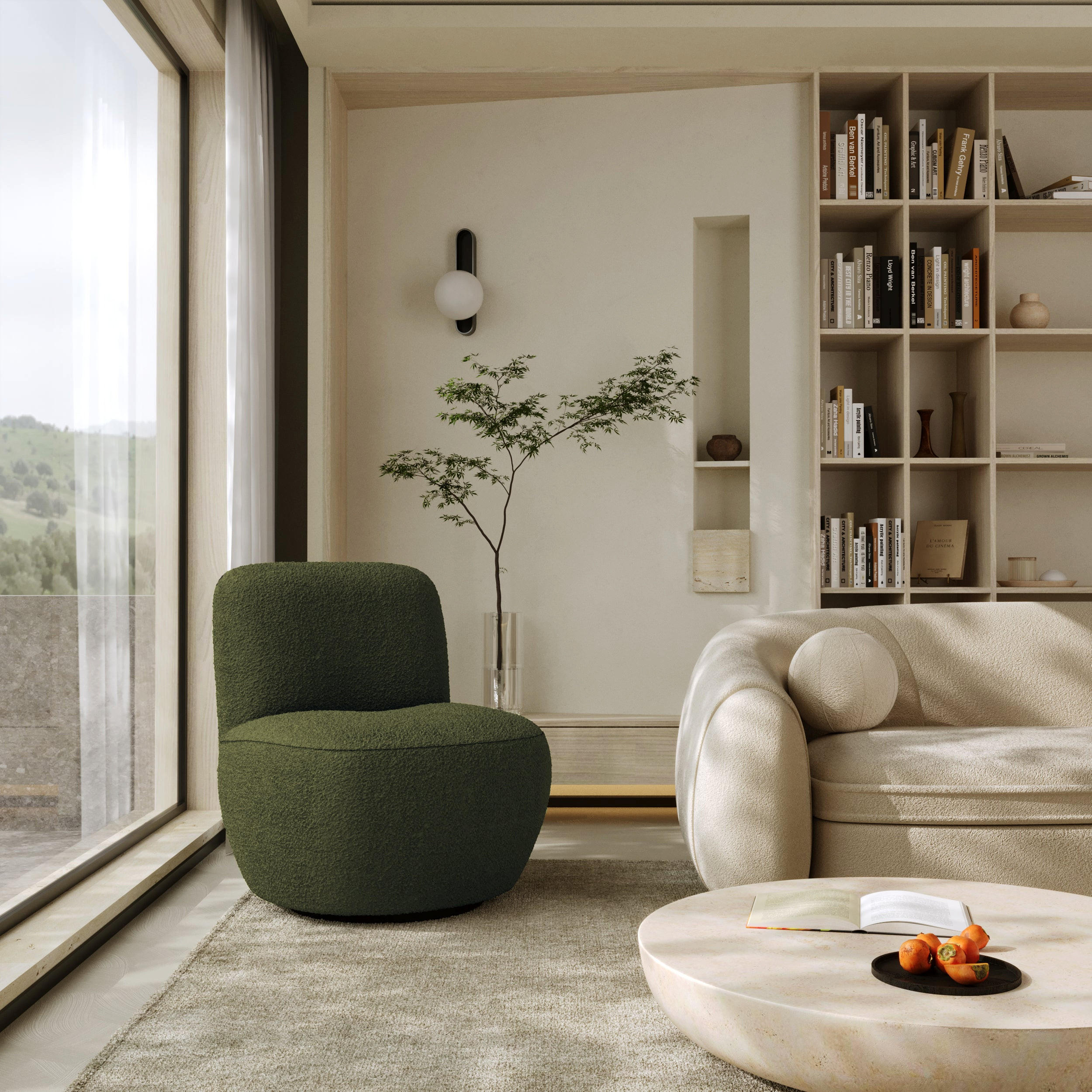 DREHSESSEL Stoff Bouclé khaki - Olivgrün/Grün, Textil (64/77/68cm) - Sia Home
