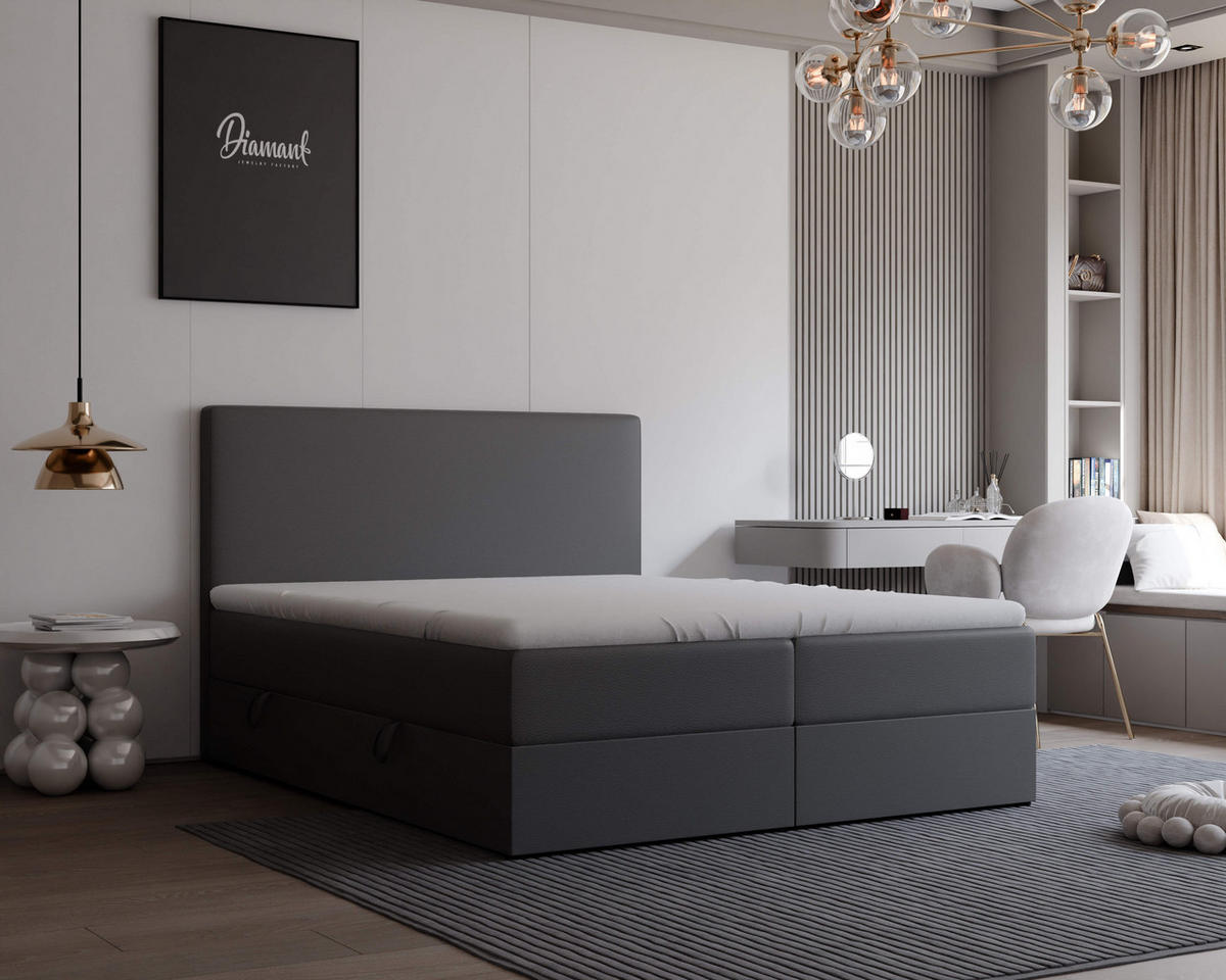 BOXBETT 140x200 cm mit Topper - Schwarz, Holzwerkstoff/Textil (140/200cm) - Idohome