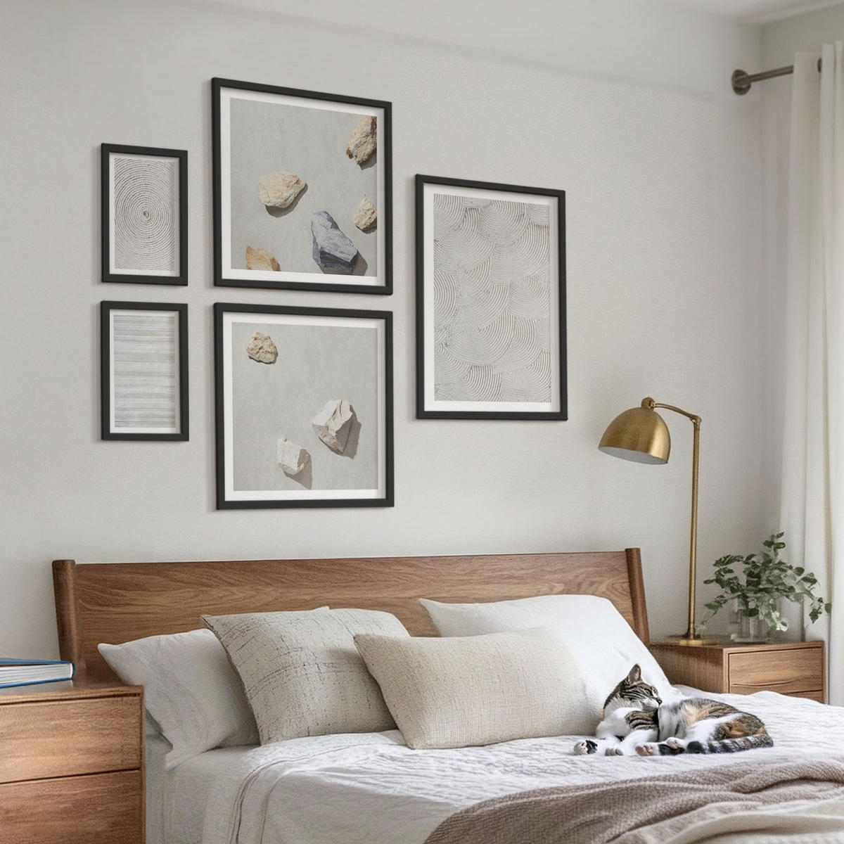 WANDBILDER 5er-Set - 50x50 cm & 20x30 cm & 40x60 cm Schwarzer Rahmen - Geometrische Pappsteine - Schwarz, Kunststoff (40/60cm) - ArtPrintCave